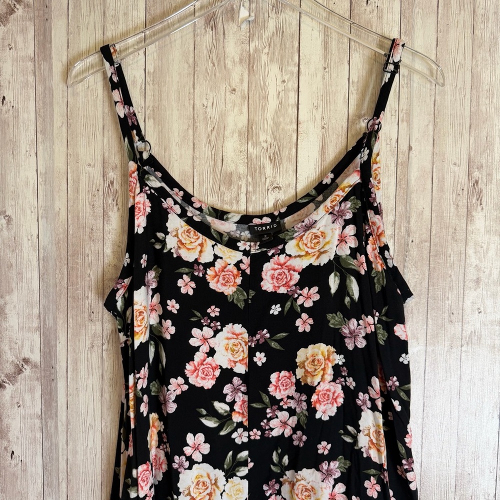 Torrid Black Floral Challis Trapeze Dress Pockets - Picture 3 of 8